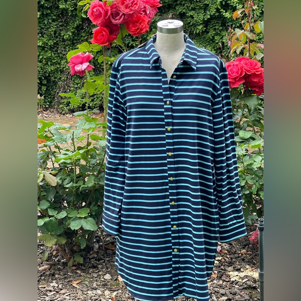 Navy Striped Long Sleeve Dress